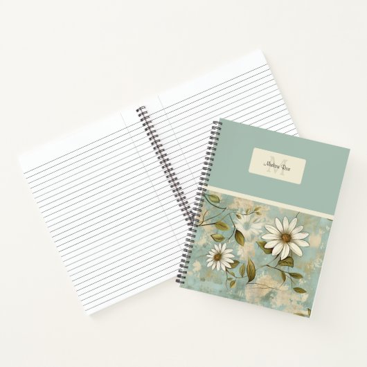 Elegant  Bloemen Daisy Patroon Monogram Notitieboek (Binnen)