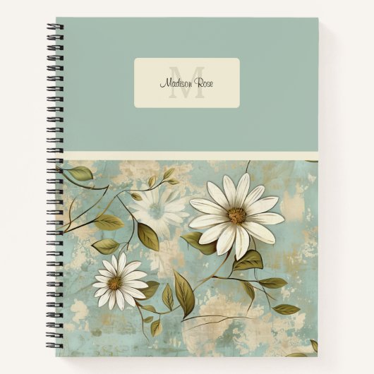 Elegant  Bloemen Daisy Patroon Monogram Notitieboek (Voorkant)