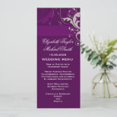 Elegant Bloemen Damast Paarse Bruiloft Menu (Staand voorkant)