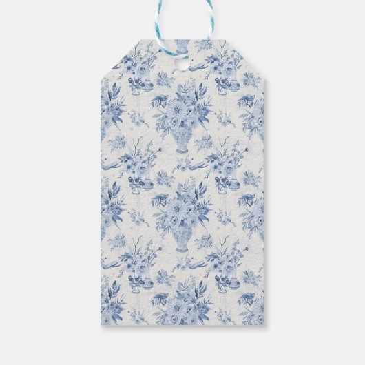 Elegant Bloemen Dank u Blauw Meisje Baby shower Cadeaulabel (Achterkant)