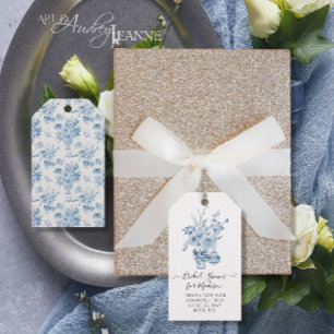 Elegant Bloemen Dank u Blauw Wit Vrijgezellenfeest Cadeaulabel