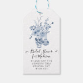 Elegant Bloemen Dank u Blauw Wit Vrijgezellenfeest Cadeaulabel (Voorkant)