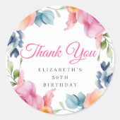 Elegant Bloemen Dank u Verjaardagsfeest Ronde Sticker (Voorkant)