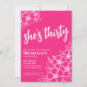 Elegant Bloemen Dertig Heet Roze 30ste Verjaardags Kaart (Voorkant)