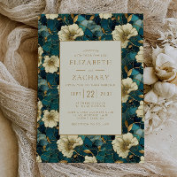 Elegant Bloemen Donker Blauwgroen Cream Goud Bruil