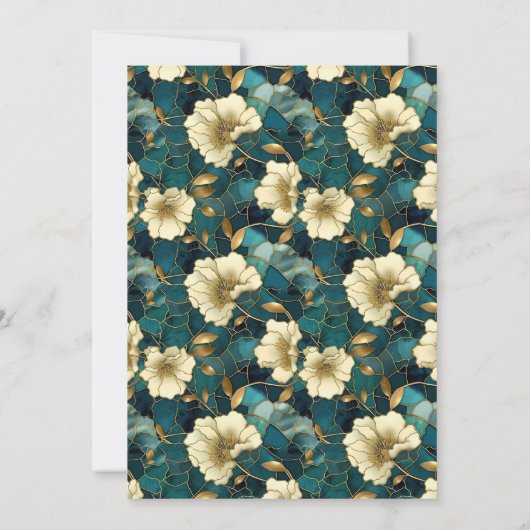 Elegant Bloemen Donker Blauwgroen Cream Goud Bruil Kaart (Achterkant)