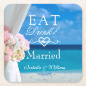 Elegant Bloemen Eet Drink Getrouwd Strand Bruiloft Kartonnen Onderzetters (Voorkant)