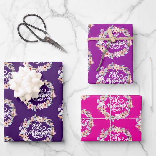 Elegant Bloemen Eid Mubarak Gift Inpakpapier Vel (Voorkant)