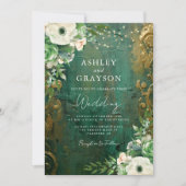 Elegant Bloemen Emerald Groen en Gouden Bruiloft Kaart (Voorkant)