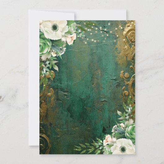 Elegant Bloemen Emerald Groen en Gouden Bruiloft Kaart (Achterkant)