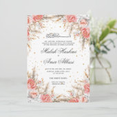 Elegant Bloemen en blad Islamitische Moslim Bruilo Kaart (Staand voorkant)