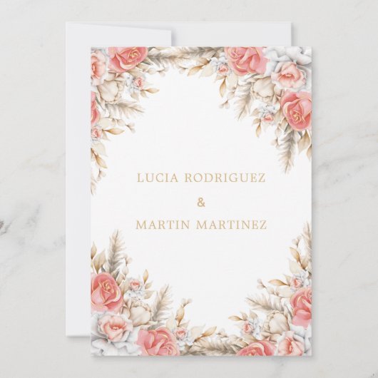 Elegant Bloemen en blad Spaans Nuestra Boda Kaart (Achterkant)