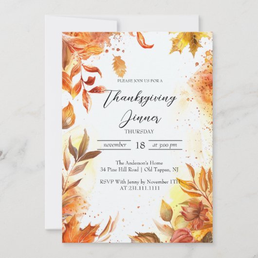 Elegant Bloemen en Herfst kleuren Thanksgiving Din Kaart (Voorkant)