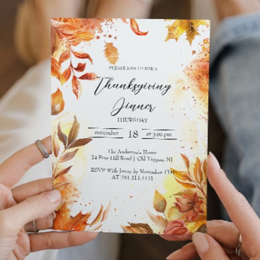 Elegant Bloemen en Herfst kleuren Thanksgiving Din Kaart