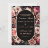 Elegant Bloemen en Zwart Nuestra Boda Kaart (Voorkant)