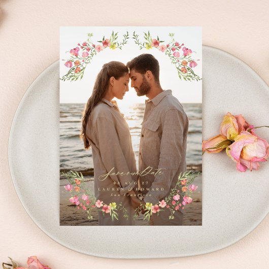 Elegant Bloemen Foto lijst Save the Date Wedding Kaart