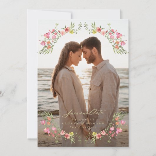 Elegant Bloemen Foto lijst Save the Date Wedding Kaart (Voorkant)