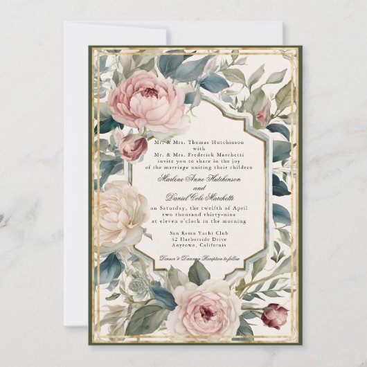 Elegant Bloemen Frans Classic Goud Bruiloft Kaart (Voorkant)