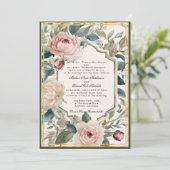 Elegant Bloemen  Frans Classic Goud Bruiloft Kaart (Staand voorkant)