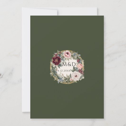 Elegant Bloemen  Frans Classic Goud Bruiloft Kaart (Achterkant)