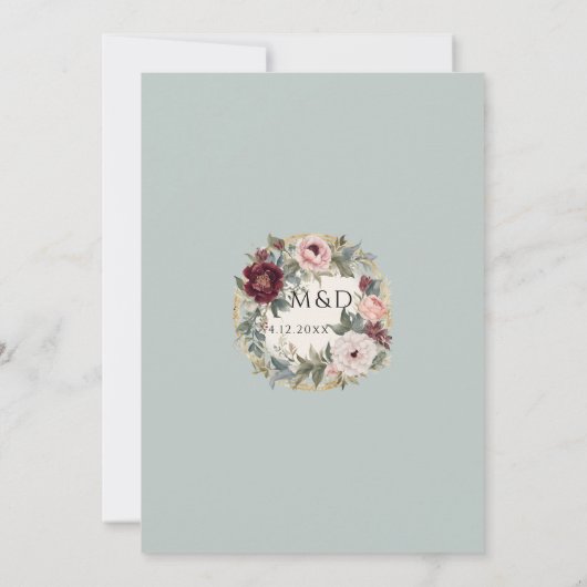 Elegant Bloemen  Frans Goud Classic Bruiloft Kaart (Achterkant)