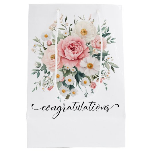 Elegant Bloemen Gefeliciteerd cadeau tas Medium Cadeauzakje (Achterkant)