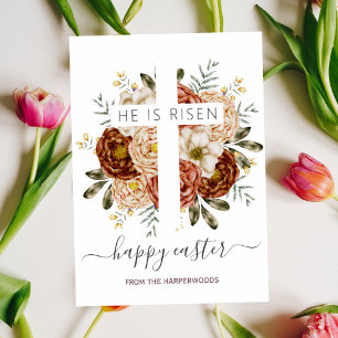 Elegant Bloemen Gelukkig Paaskruis Christelijk Feestdagenkaart