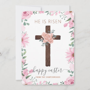 Elegant Bloemen Gelukkig Paaskruis Christelijk Feestdagenkaart