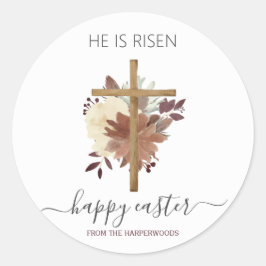 Elegant Bloemen Gelukkig Paaskruis Christelijk Ronde Sticker