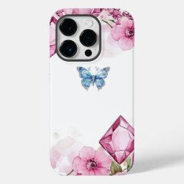 Elegant Bloemen Gem Vlinder iPhone 14 Pro Hoesje