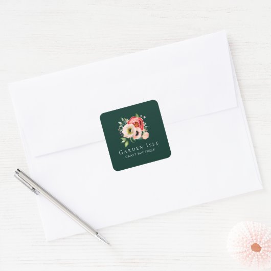 Elegant Bloemen Gepersonaliseerd Vierkante Sticker (Envelop)