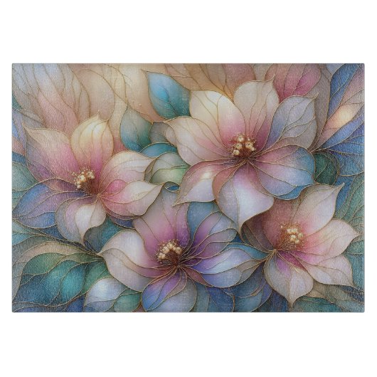 Elegant Bloemen Glas Snijplank (Voorkant)