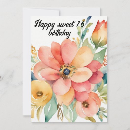 Elegant Bloemen & Glitter Sweet 16e verjaardag Kaart (Voorkant)