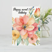 Elegant Bloemen & Glitter Sweet 16e verjaardag Kaart (Staand voorkant)