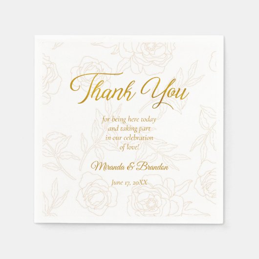 Elegant Bloemen Goud Bruiloft Party Servet (Voorkant)