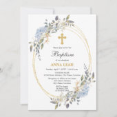 Elegant Bloemen Goud Kruis Doop Kaart (Voorkant)