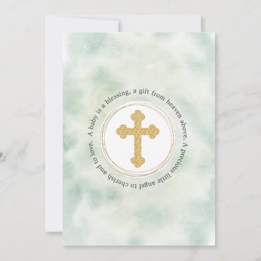 Elegant Bloemen Goud Kruis Doop Kaart (Achterkant)