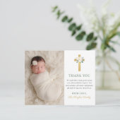 Elegant Bloemen Goud Kruis Meisje Doop Foto Bedankkaart (Staand voorkant)