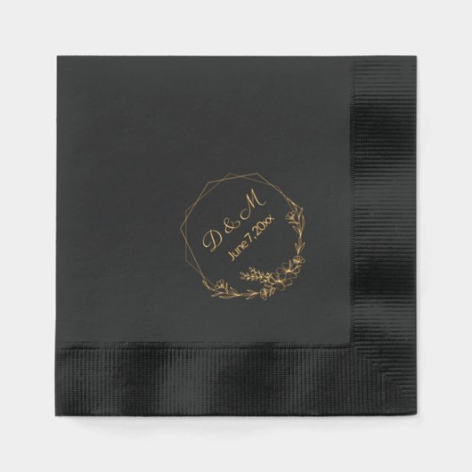 Elegant Bloemen Goud Monogram Bruiloft Folie Servetten (Voorkant)