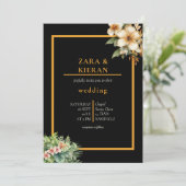 Elegant Bloemen Goud Tropische Bruiloft Kaart (Staand voorkant)