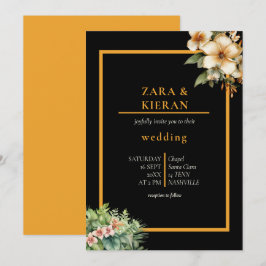 Elegant Bloemen Goud Tropische Bruiloft Kaart