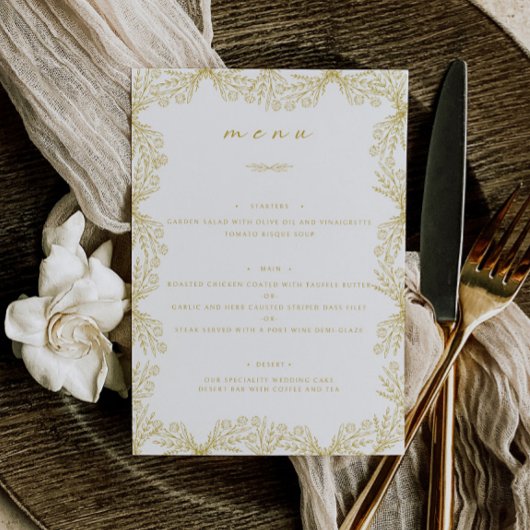 Elegant Bloemen Goud & Wit Tafel Diner Menu
