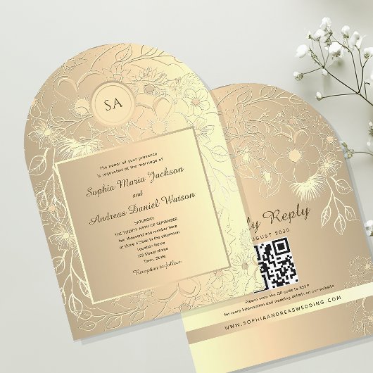 Elegant Bloemen Gouden Folie Bruiloft Kaart
