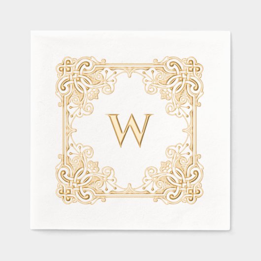  Elegant Bloemen Grens Monogram Folie Servetten (Voorkant)