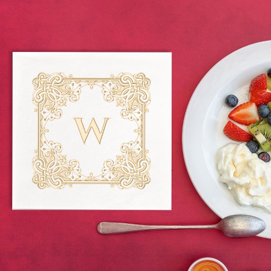  Elegant Bloemen Grens Monogram Folie Servetten