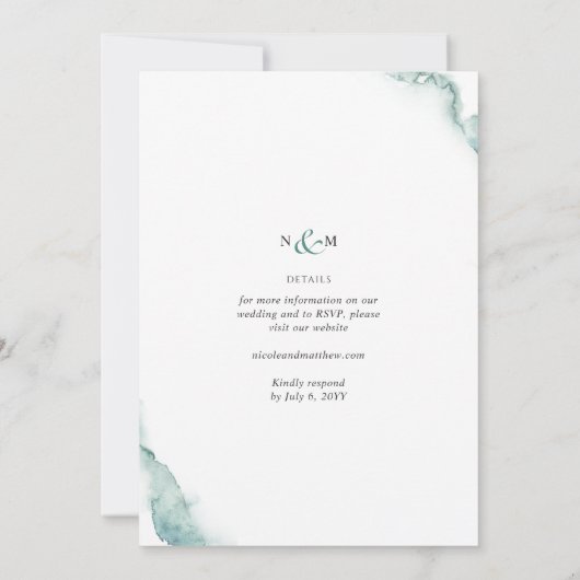 Elegant Bloemen, Groen, Sage Waterverf Bruiloft Kaart (Achterkant)