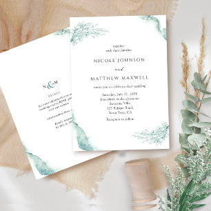 Elegant Bloemen, Groen, Sage Waterverf Bruiloft Kaart