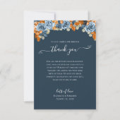 Elegant Bloemen Herfst Navy Blauw Rust Bruiloft Bo Bedankkaart (Voorkant)