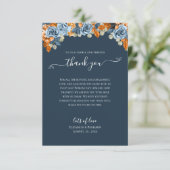 Elegant Bloemen Herfst Navy Blauw Rust Bruiloft Bo Bedankkaart (Staand voorkant)