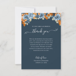 Elegant Bloemen Herfst Navy Blauw Rust Bruiloft Bo Bedankkaart